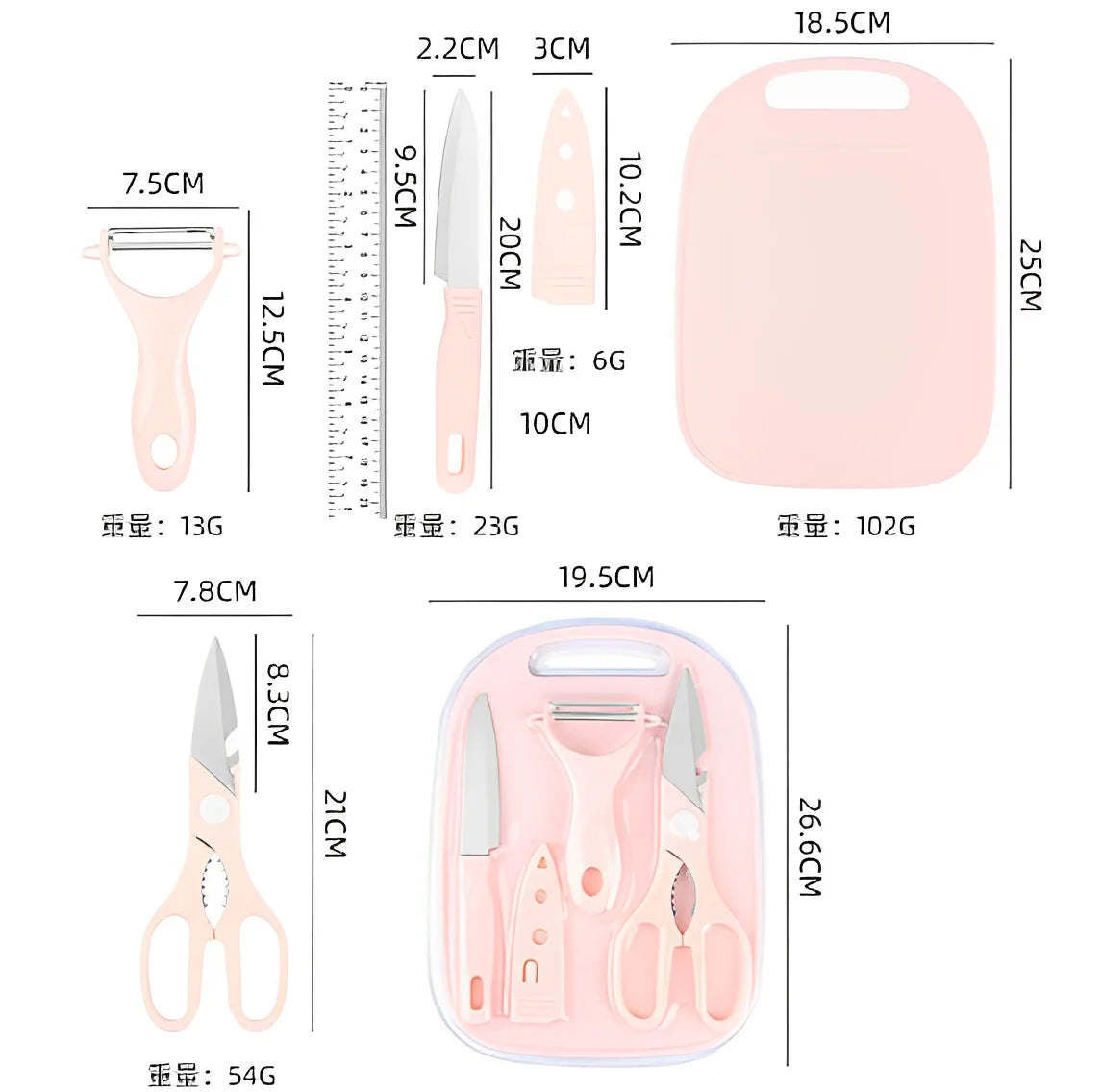 Kit de Cozinha 4 Peças: Facas, Tesoura, Descascador e Tábua – Aço Inoxidável Colorido – Neverdie Store